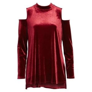 ☀️NEW Halogen Red Velvet Cold Shoulder Red Blouse Top Size Small